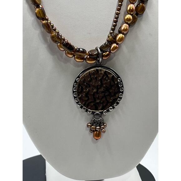 SILPADA Tiger's Eye Bronze Pearl‎ Sterling Silver Necklace N1838 Strand
Disk - Picture 3 of 16